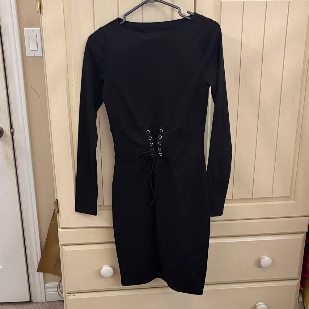 Elegant Black Lace-Up Dress
